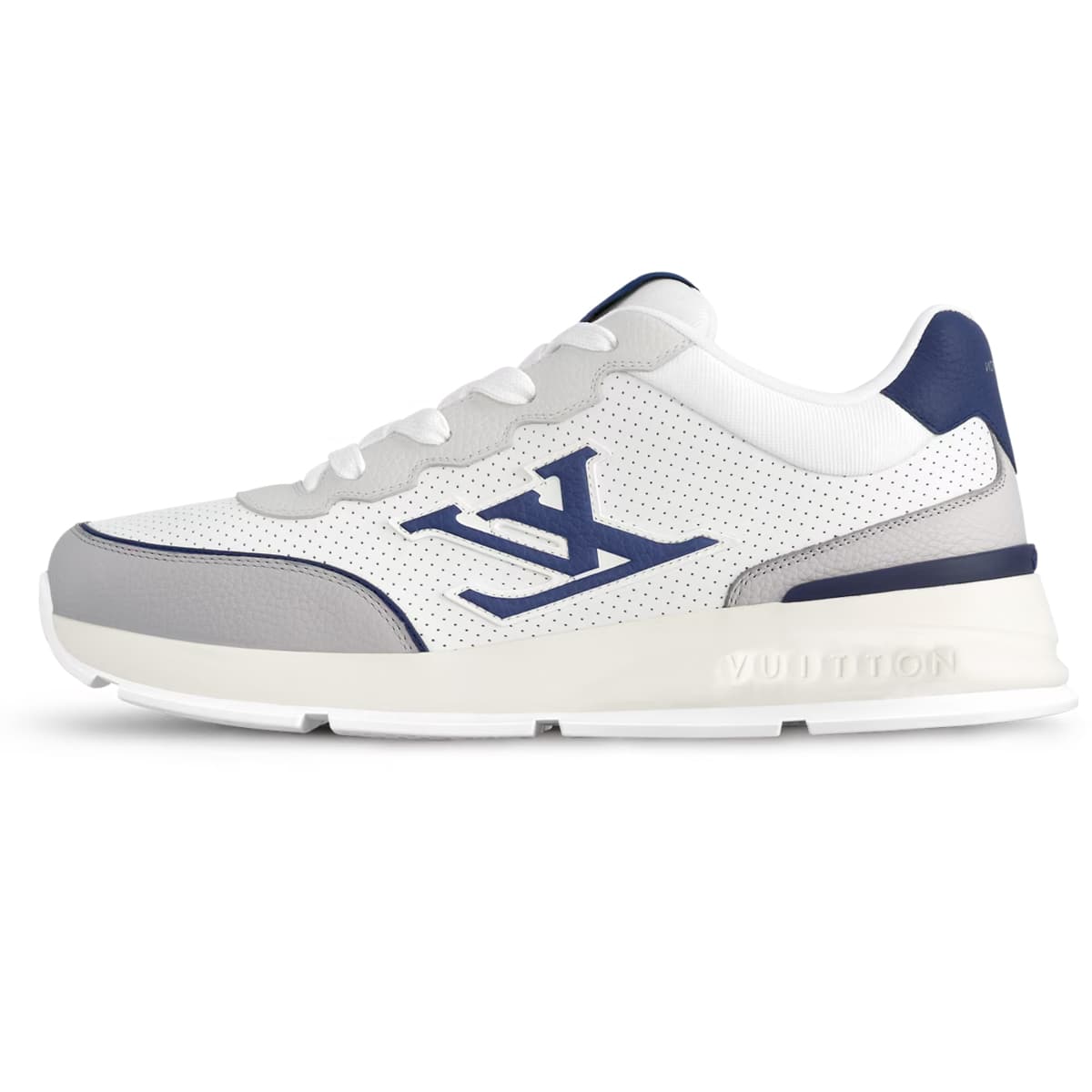 LOUIS VUITTON Classic Cow Leather Round Toe Lace-Up Low-Top Casual Lifestyle Shoes Men's Navy Blue