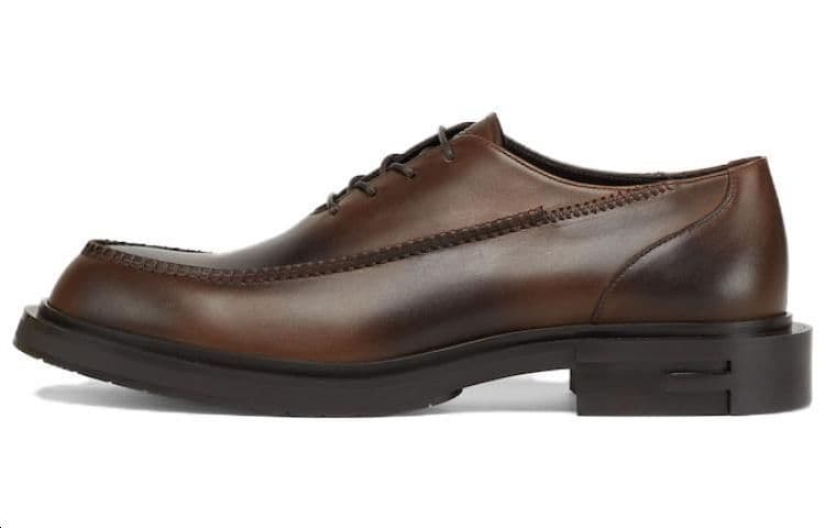 FENDI Frame Leather Round Toe Lace-Up Casual Shoes Men's Brown