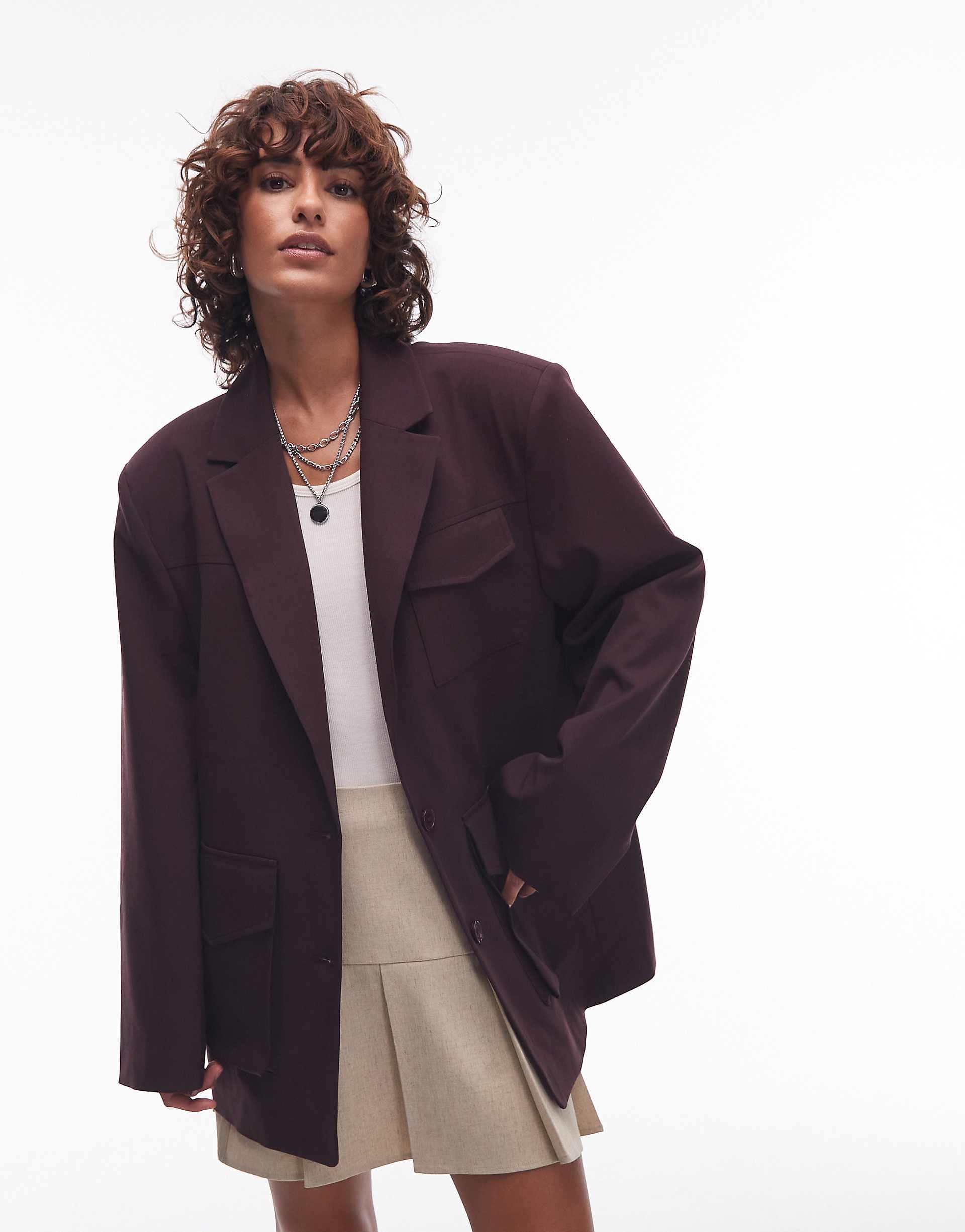 ASOS DESIGN oversized utility pocket blazer in plum