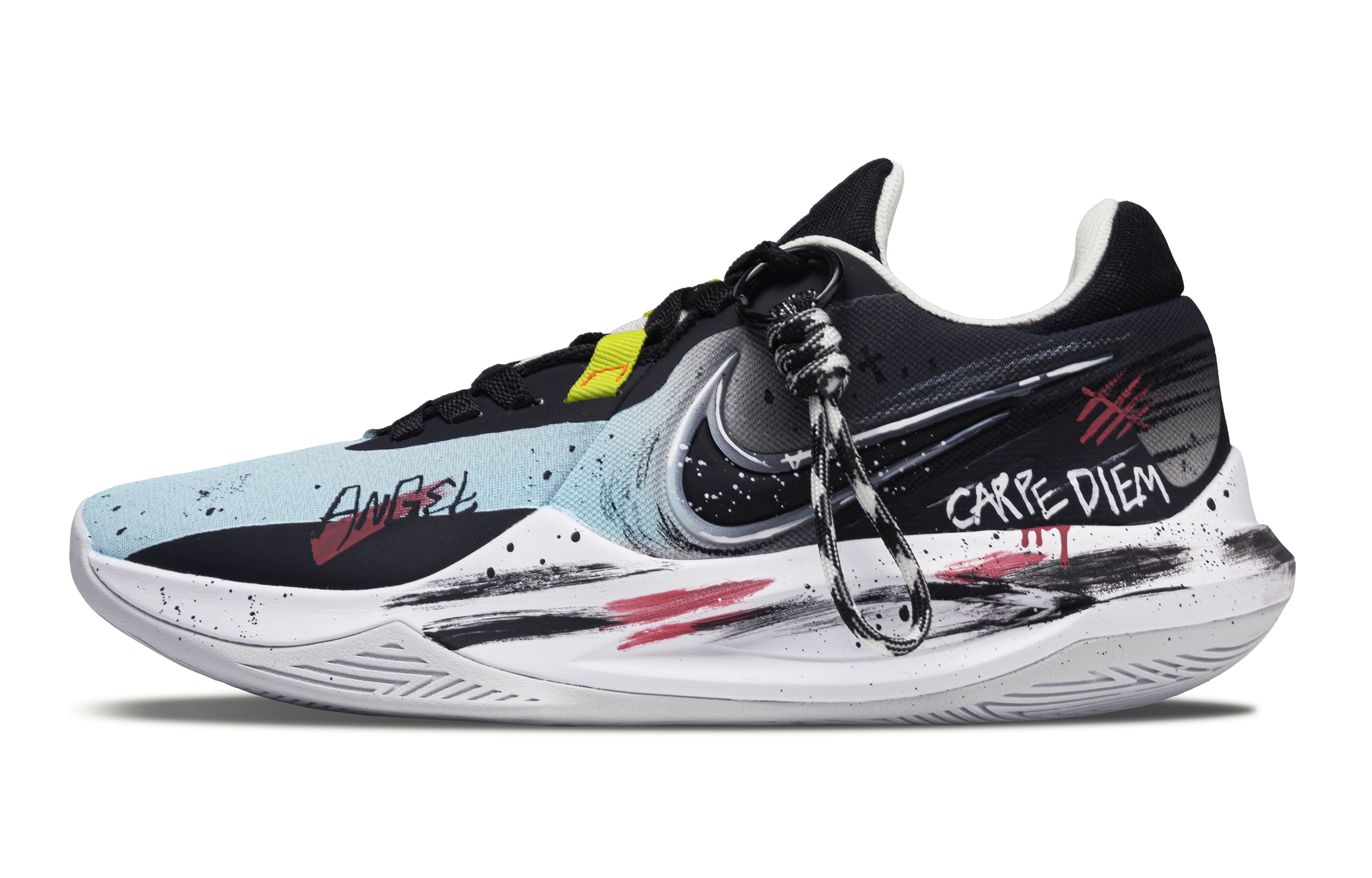 CustomNike Precision 6 'Lucifer's Claw' Distressed Design Mesh & Synthetic Leather Cushioned Low Basketball Shoes Men's Black