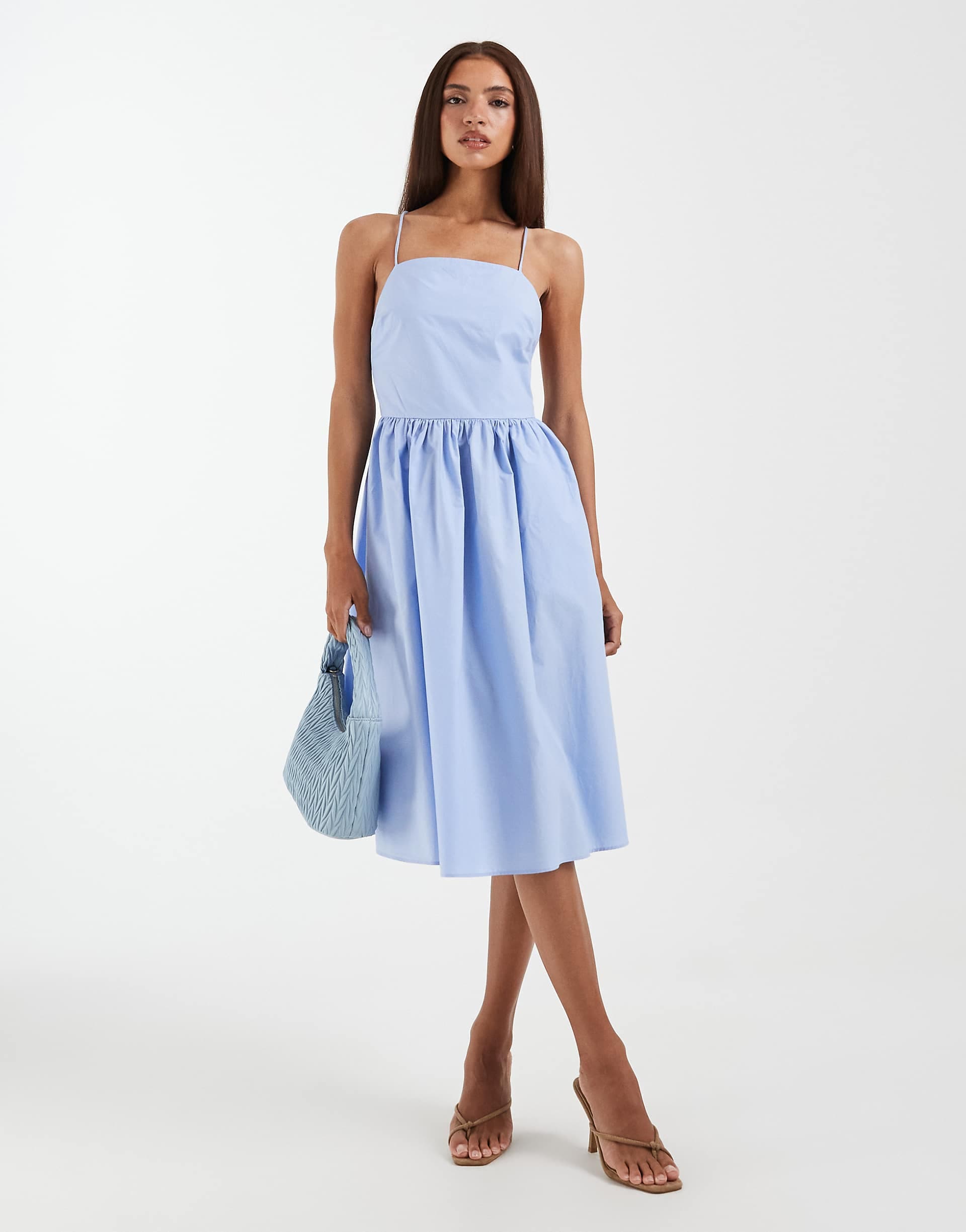 & Other Stories strappy halterneck midi dress with low back in light blue