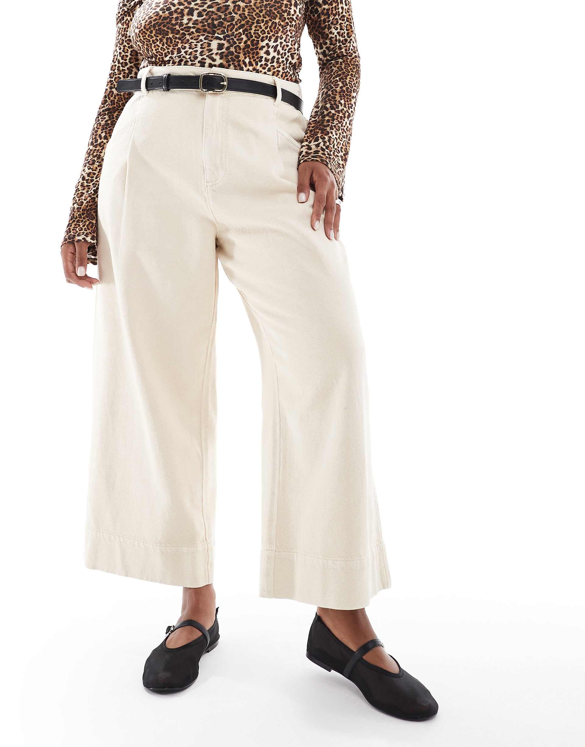 ASOS DESIGN Curve cropped wide leg pants in sand