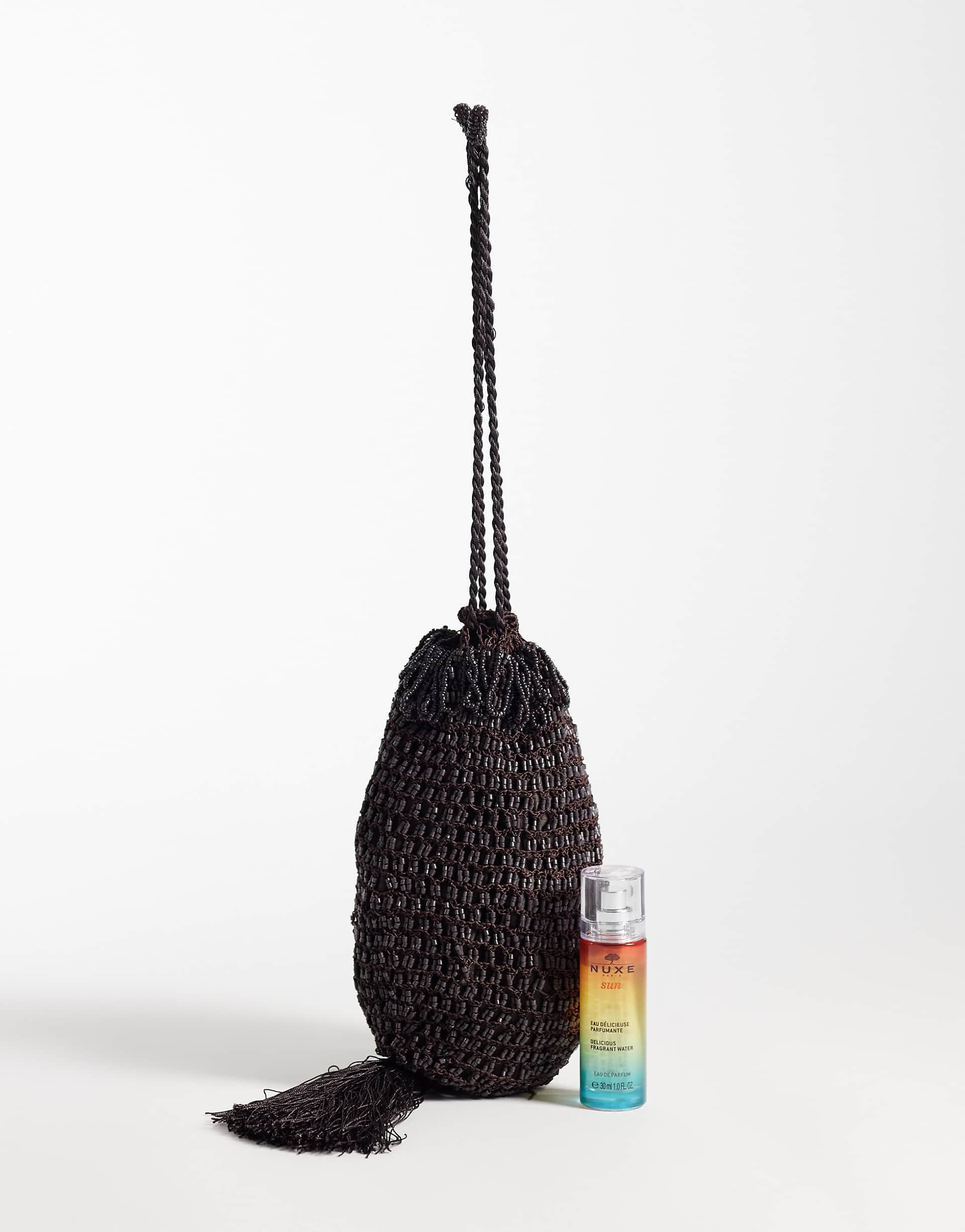Mango small beaded purse in brown
