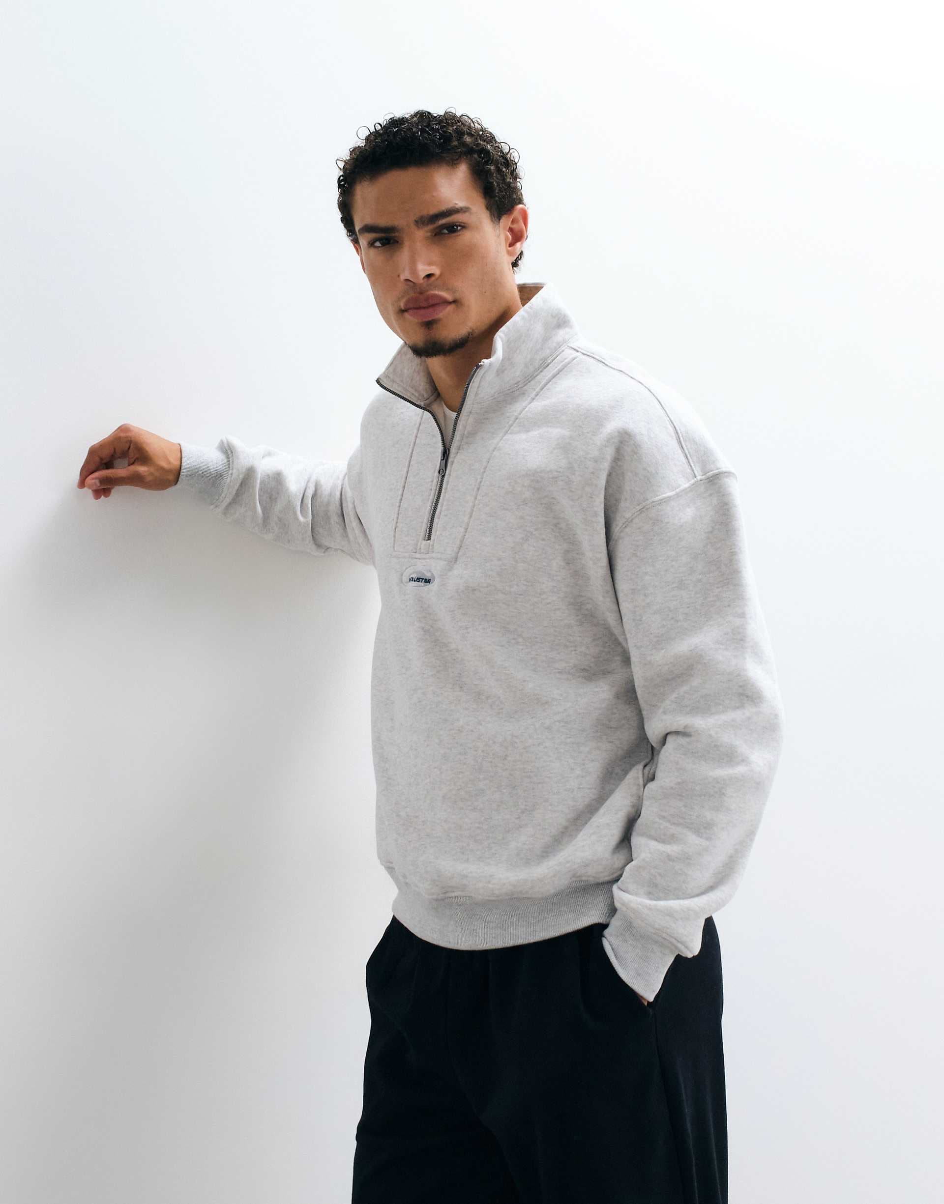 Hollister surf logo 1/4 zip sweatshirt in light gray