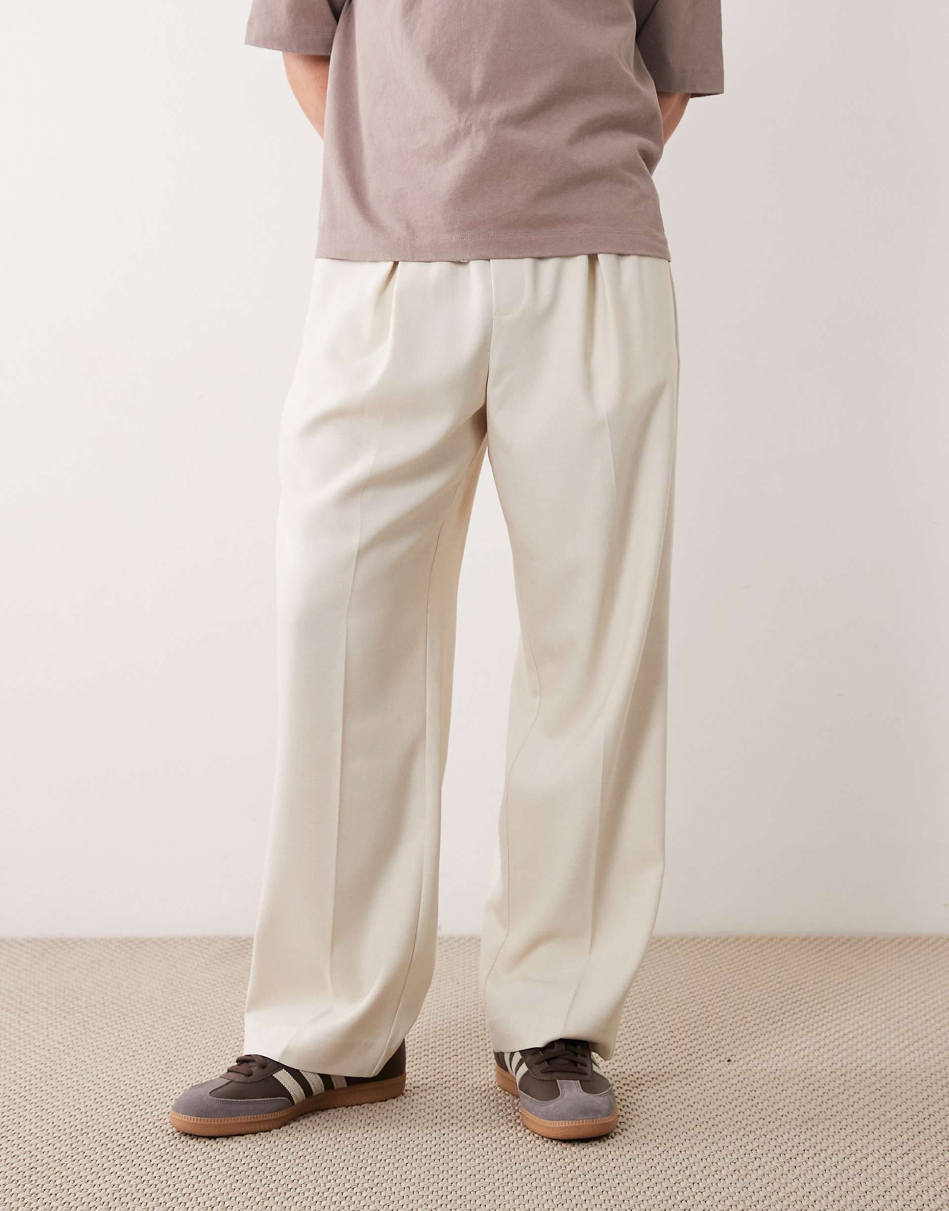 ASOS DESIGN tailored pull on wide leg pants in ecru