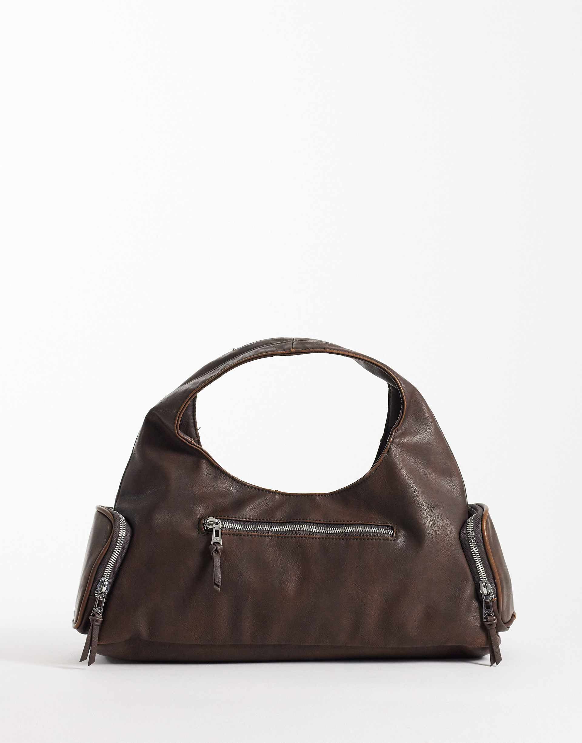 Mango slouchy vintage look faux leather bag in brown