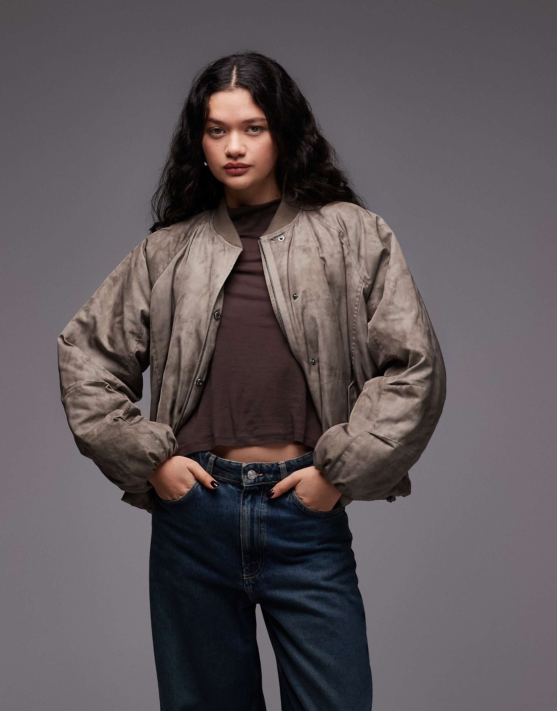 COLLUSION oversized washed bomber jacket in khaki