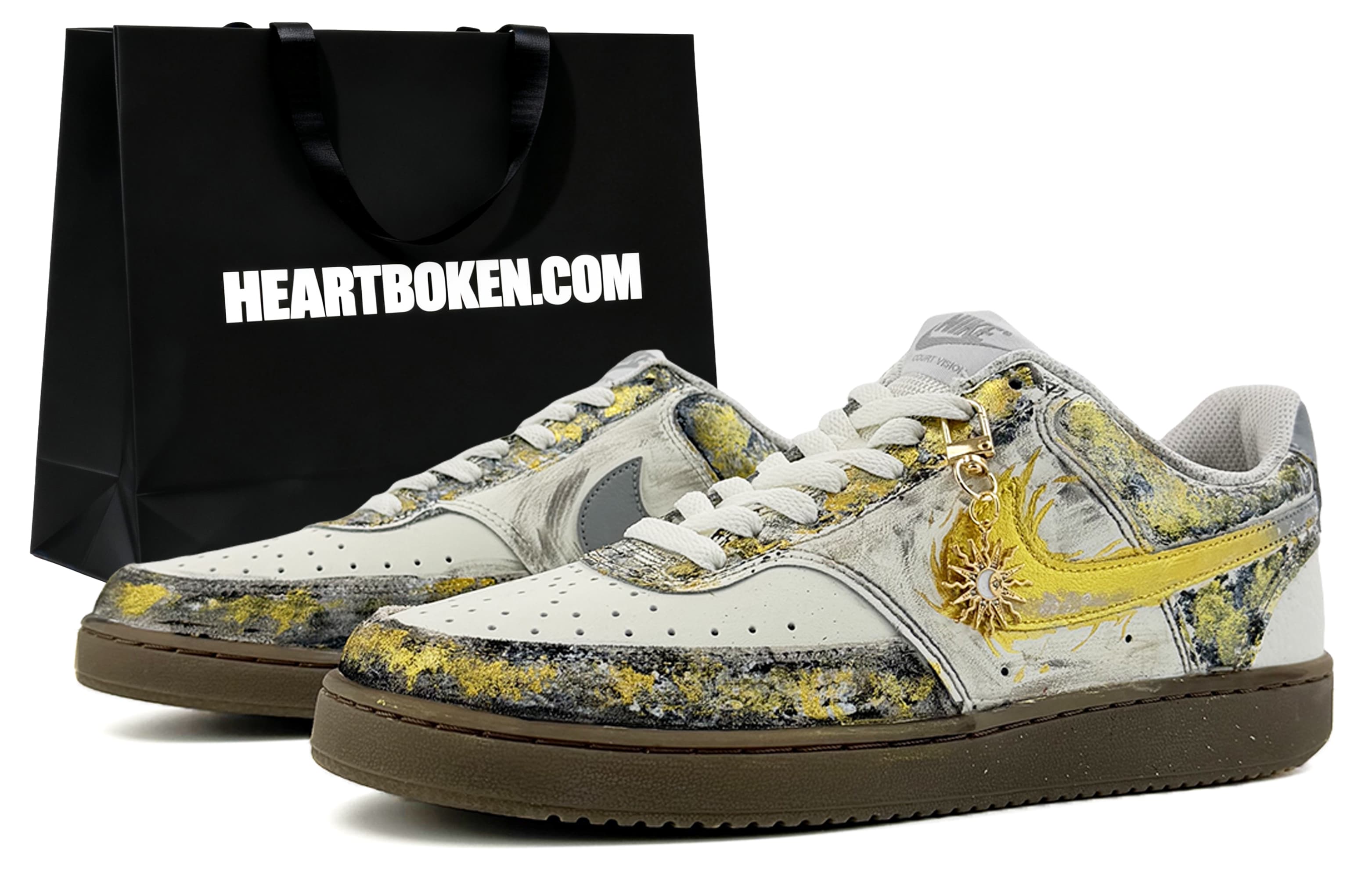 Custom Sneakers Nike Court Vision 'As You Wish' Sun God Gift Bag Edition Deconstructed High Street Workwear Trendy Fashion Cushioned Supportive Wear-Resistant Low-Top Sneakers Unisex Grey White