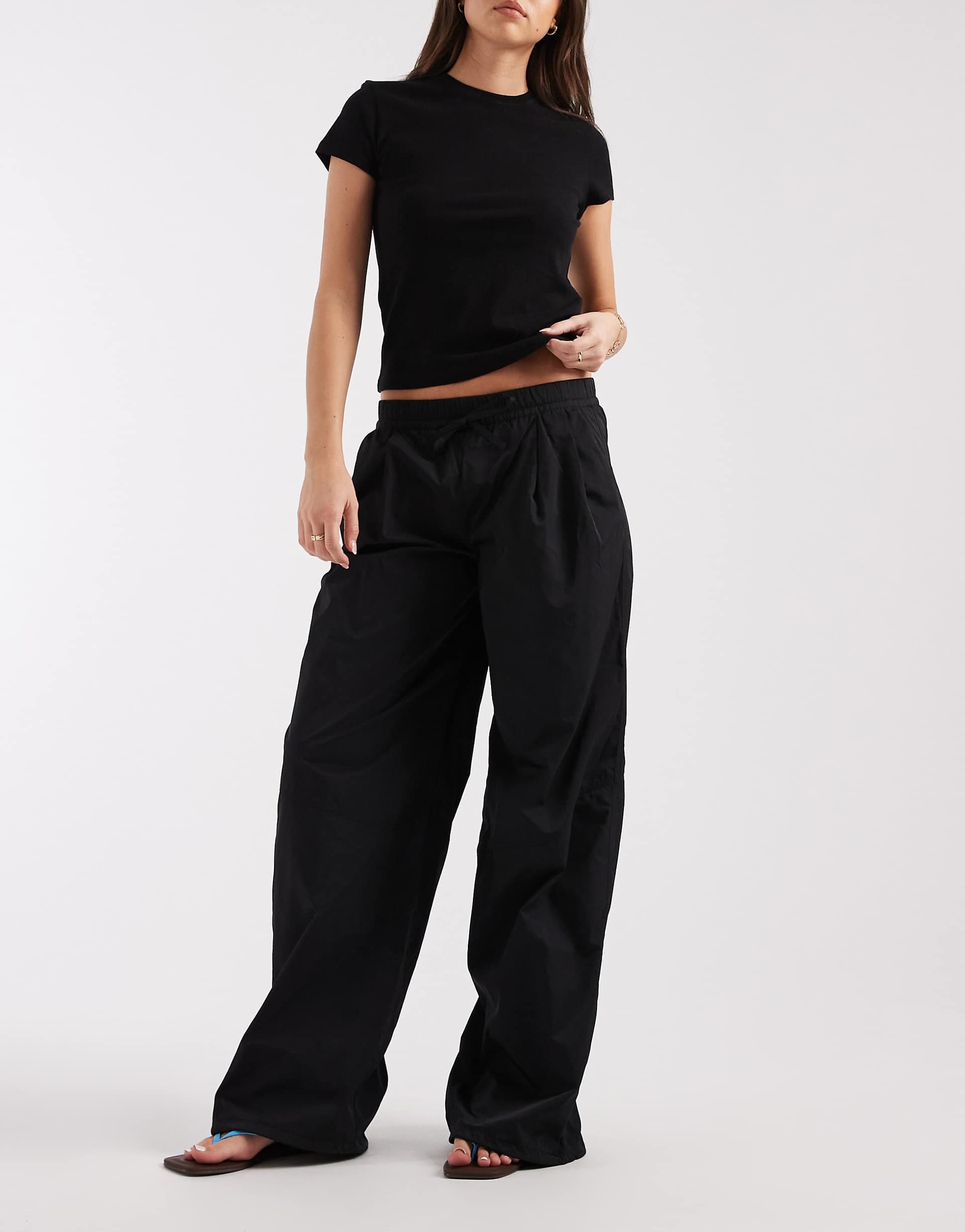 & Other Stories relaxed fit balloon parachute pants in black