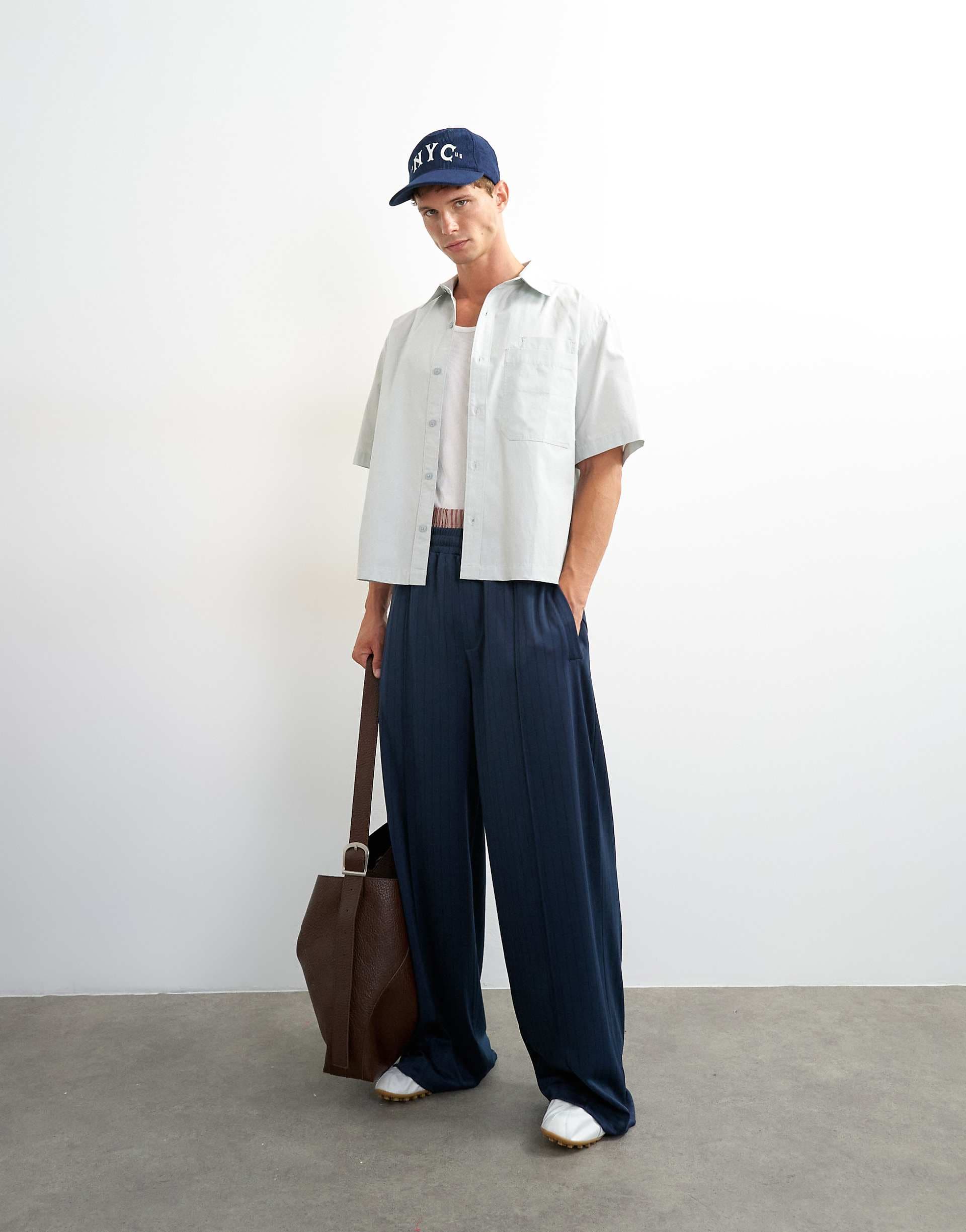 Topman baggy fit stripe tricot sweatpants in navy